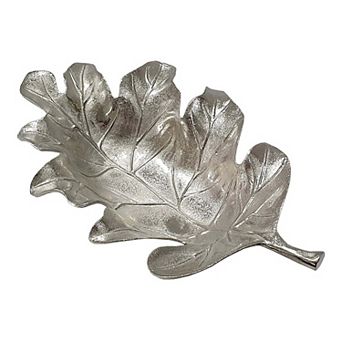 22 Inch Modern Decorative Tray, Oak Leaf Design Striking Silver Metal Frame