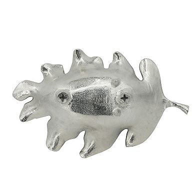 22 Inch Modern Decorative Tray, Oak Leaf Design Striking Silver Metal Frame