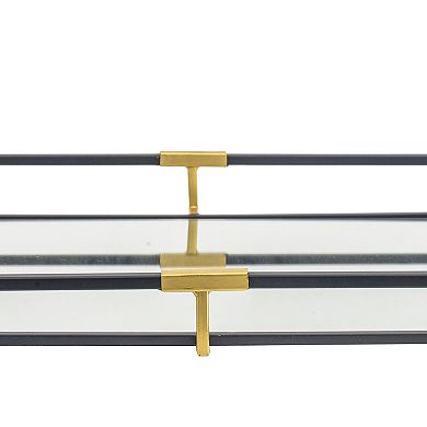 21, 27 Inch Set Of 2 Decorative Trays With Mirror, Modern Frame, Gold, Black