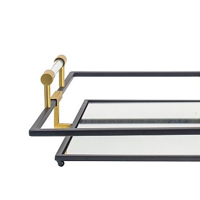 21, 27 Inch Set Of 2 Decorative Trays With Mirror, Modern Frame, Gold, Black