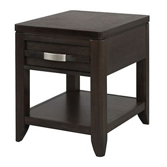 Joni 25 Inch Side End Table, 1 Drawer And Shelf, Espresso Brown Acacia Wood