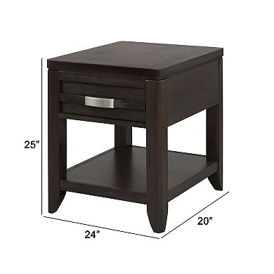 Joni 25 Inch Side End Table, 1 Drawer And Shelf, Espresso Brown Acacia Wood