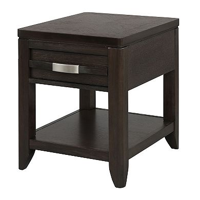 Joni 25 Inch Side End Table, 1 Drawer And Shelf, Espresso Brown Acacia Wood