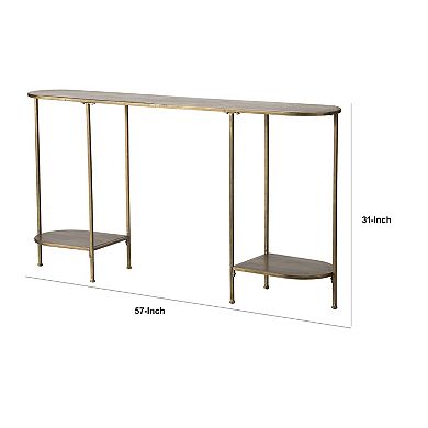57 Inch Console Table, Oval, Steel Frame, Modern, Bronze Finish