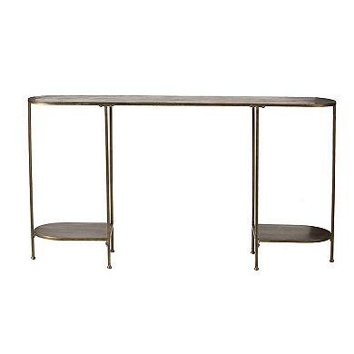 57 Inch Console Table, Oval, Steel Frame, Modern, Bronze Finish