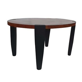 Max 35 Inch Oval Top Coffee Table, Mango Wood, Iron Frame, Brown, Black