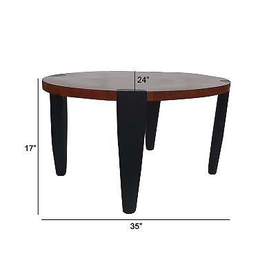 Max 35 Inch Oval Top Coffee Table, Mango Wood, Iron Frame, Brown, Black