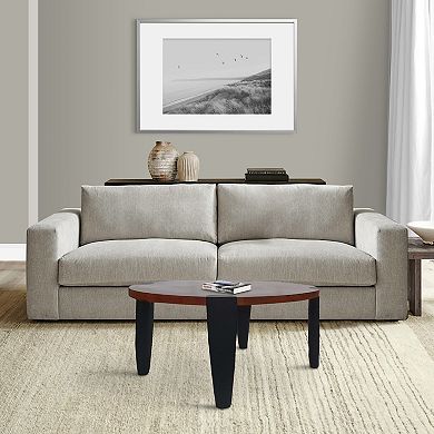 Max 35 Inch Oval Top Coffee Table, Mango Wood, Iron Frame, Brown, Black