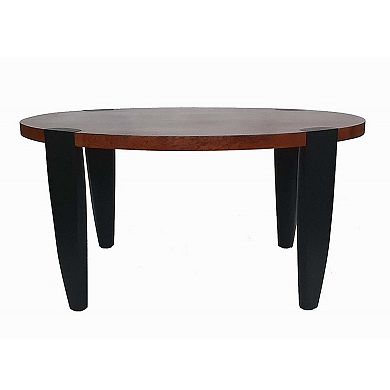 Max 35 Inch Oval Top Coffee Table, Mango Wood, Iron Frame, Brown, Black