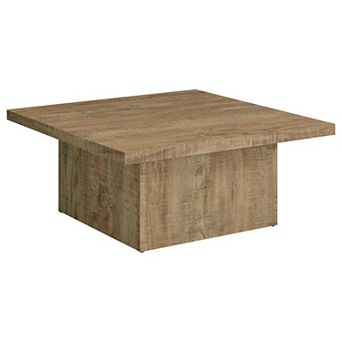 Zet 36 Inch Square Coffee Table With Oversized Block Base, Mango Brown