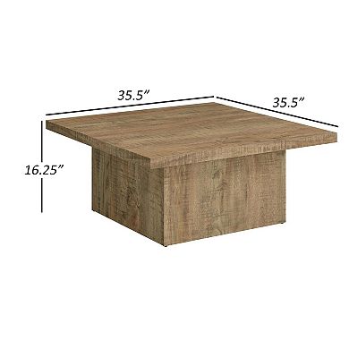 Zet 36 Inch Square Coffee Table With Oversized Block Base, Mango Brown