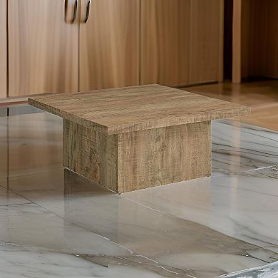 Zet 36 Inch Square Coffee Table With Oversized Block Base, Mango Brown