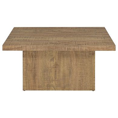 Zet 36 Inch Square Coffee Table With Oversized Block Base, Mango Brown
