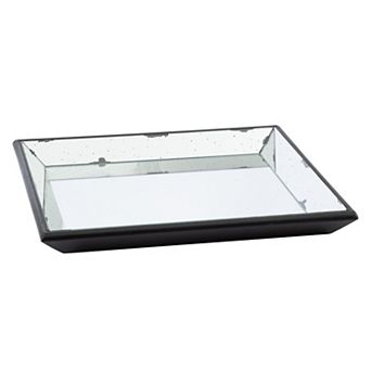 24 Inch Square Decorative Tray With Mirrored Surface, Modern Style, Black
