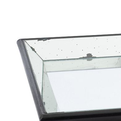 24 Inch Square Decorative Tray With Mirrored Surface, Modern Style, Black