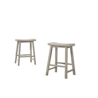 24 Inch Ergonomic Counter Height Stool, Set Of 2, Curved Saddle Seat, Gray