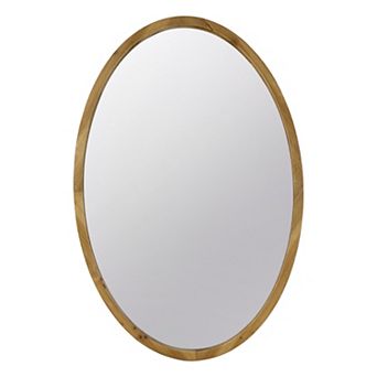 33 Inch Modern Accent Wall Mirror, Mountable Oval Wood Frame In Brown