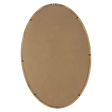 33 Inch Modern Accent Wall Mirror, Mountable Oval Wood Frame In Brown