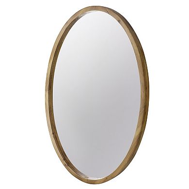 33 Inch Modern Accent Wall Mirror, Mountable Oval Wood Frame In Brown