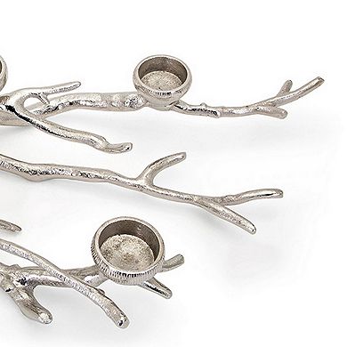 23 Inch Metal Tea Light Holder, Tree Branch Design, 4 Candle Slots, Silver