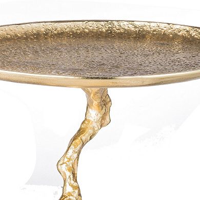 28 Inch Accent Table, Artful Branchlike Frame, Silver Bird Accents, Gold