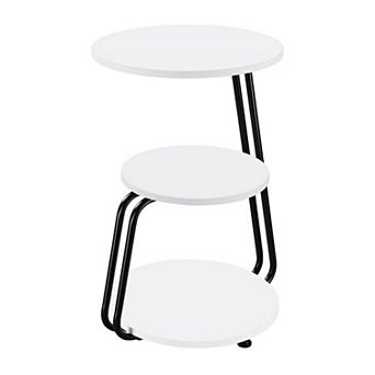 26 Inch Side End Table, 3 tier Design, Black Metal Frame, White Finish