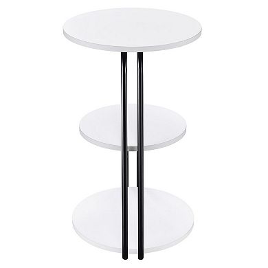 26 Inch Side End Table, 3 Tier Design, Black Metal Frame, White Finish
