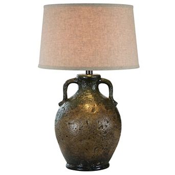 Sila 31 Inch Table Lamp, Pitcher Base, Textured Black, Handles, Drum Shade