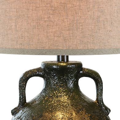 Sila 31 Inch Table Lamp, Pitcher Base, Textured Black, Handles, Drum Shade