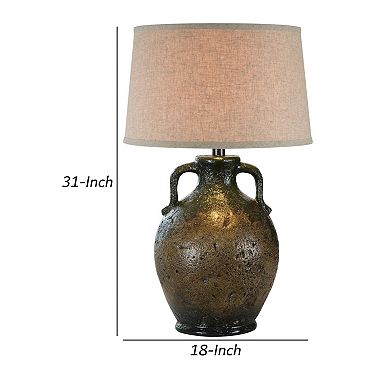 Sila 31 Inch Table Lamp, Pitcher Base, Textured Black, Handles, Drum Shade