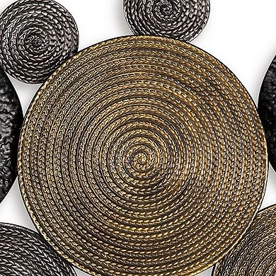 44 Inch Wall Decor, Multiple Circles, Hammered Spiral Texture, Bronze, Black