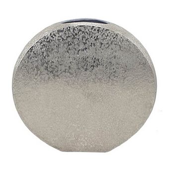 15 Inch Modern Decorative Vase, Round, Silver Finished Aluminum Frame