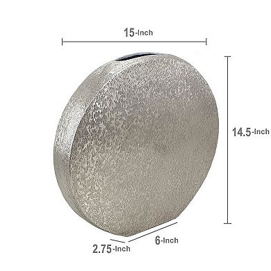 15 Inch Modern Decorative Vase, Round, Silver Finished Aluminum Frame