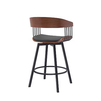 Vera 27 Inch Swivel Counter Stool Chair, Brown Open Back Black Faux Leather