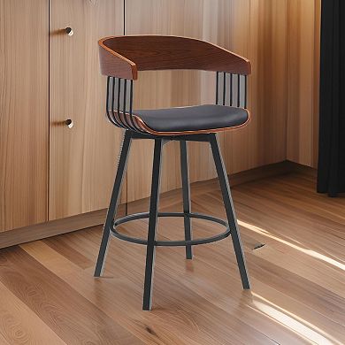 Vera 27 Inch Swivel Counter Stool Chair, Brown Open Back Black Faux Leather