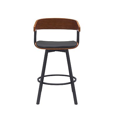Vera 27 Inch Swivel Counter Stool Chair, Brown Open Back Black Faux Leather