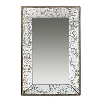 Rosa 16 X 24 Wall Mount Mirror, Brown Wood Frame With Abstract Gold Overlay