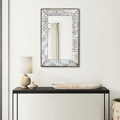 Rosa 16 X 24 Wall Mount Mirror, Brown Wood Frame With Abstract Gold Overlay