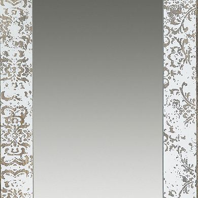 Rosa 16 X 24 Wall Mount Mirror, Brown Wood Frame With Abstract Gold Overlay