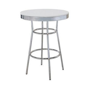42 Inch Round Bar Table, Ribbed Apron, Glossy White Lacquer, Retro Style