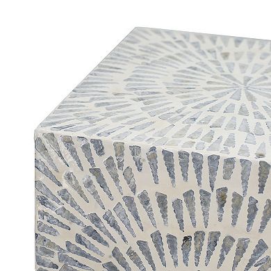 18 Inch Modern Capiz Accent Table Stool, Square, Gray Starburst Pattern