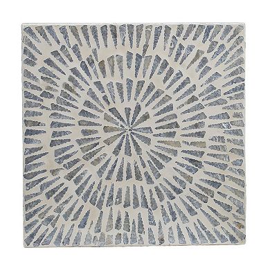 18 Inch Modern Capiz Accent Table Stool, Square, Gray Starburst Pattern