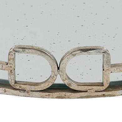 Sui 18 Inch Round Tray, Glass Bottom, Silver Geometric Frame, Large