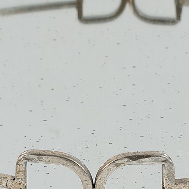 Sui 18 Inch Round Tray, Glass Bottom, Silver Geometric Frame, Large