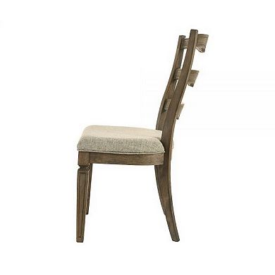 Stacy 19 Inch Dining Chair, Set Of 2, Fabric Upholstery, Weathered Oak