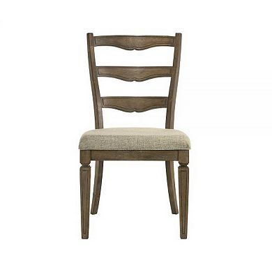 Stacy 19 Inch Dining Chair, Set Of 2, Fabric Upholstery, Weathered Oak
