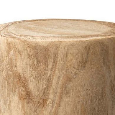 18 Inch Modern Side End Table, Round Surface, Paulownia Wood, Natural