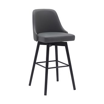 Sean 30 Inch Barstool Chair, Parson Style, Swivel, Gray Faux Leather, Black