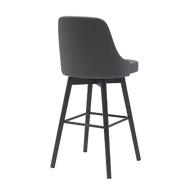 Sean 30 Inch Barstool Chair, Parson Style, Swivel, Gray Faux Leather, Black