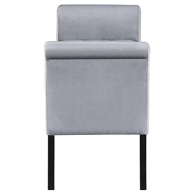 Ako 52 Inch Storage Bench, Button Tufting, Flared Arms, Gray Upholstery